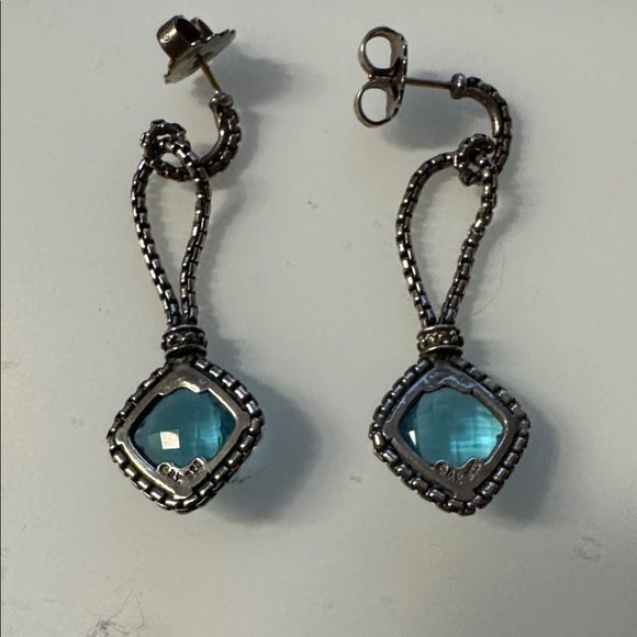 David Yurman Blue Topaz Diamond Elegant Silver and  Drop Earrings - Picture 5 of 6